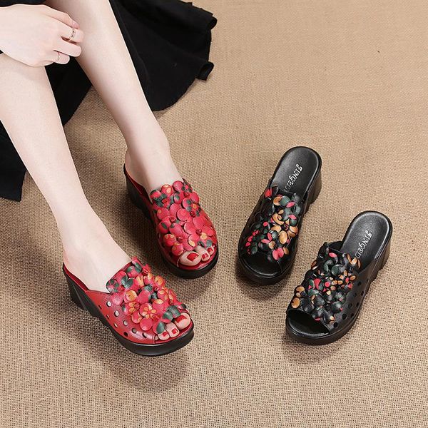 slippers ethnic style flower lady sandals thick soled waterproof platform high heel leather slope hollow out sandal, Black
slippers ethnic style flower lady sandals thick soled waterproof platform high heel leather slope hollow out sandal, Black