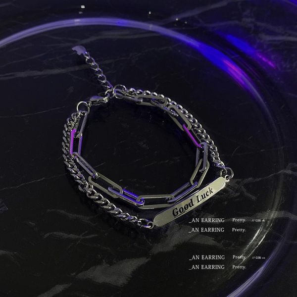 link, chain hip hop gold luck silver color double layers couple bracelet for men women femmo on hands punk jewelry, Black
link, chain hip hop gold luck silver color double layers couple bracelet for men women femmo on hands punk jewelry, Black