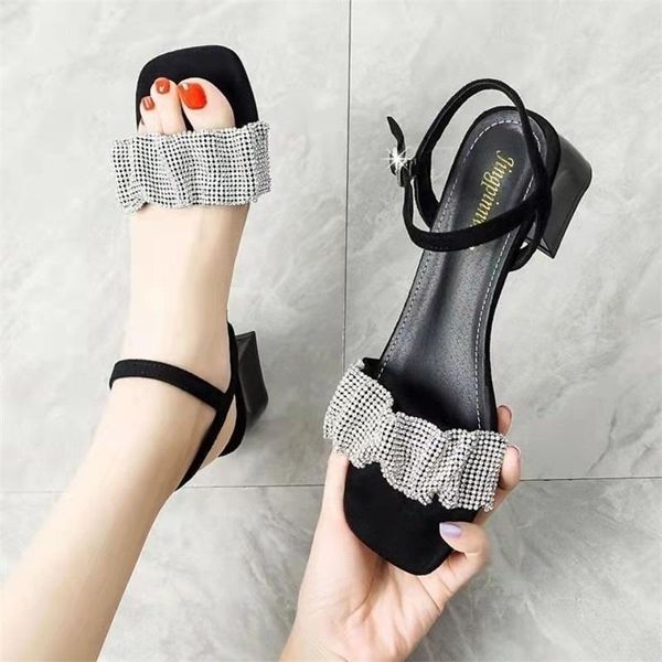 sandals water drilling women's thick heel open toe shallow mouth shoes xiaxin one-line belt middle with princess skirt roma, Black
sandals water drilling women's thick heel open toe shallow mouth shoes xiaxin one-line belt middle with princess skirt roma, Black