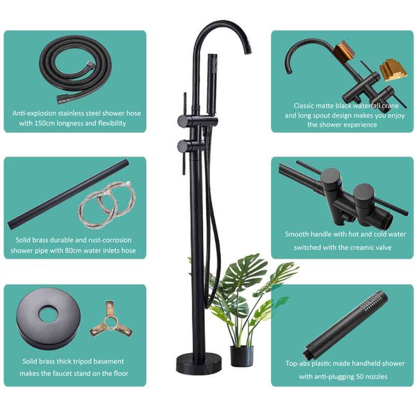 other faucets, showers & accs black bathtub floor stand faucet mixer single handle tap 360 rotation spout with abs handshower bath
other faucets, showers & accs black bathtub floor stand faucet mixer single handle tap 360 rotation spout with abs handshower bath