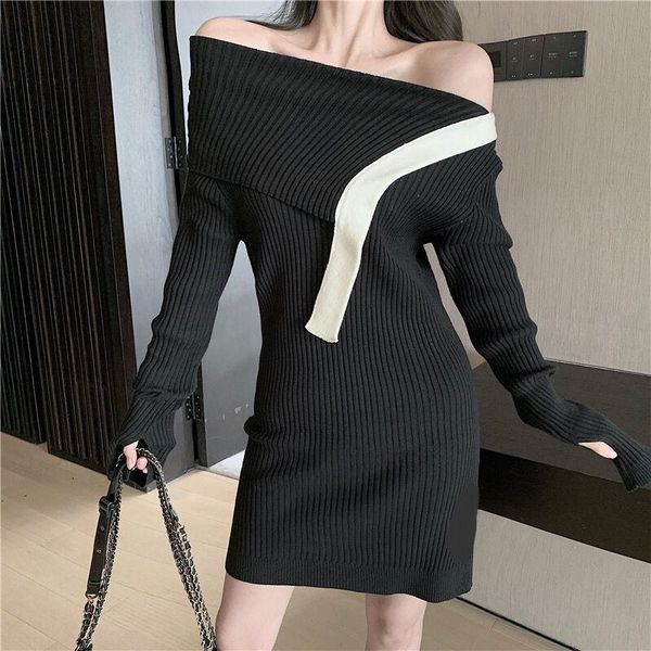 casual dresses 2021 elegant women knitted dress off shoulder long sleeve female autumn winter sweater chic ladies office vestidos y270, Black;gray
casual dresses 2021 elegant women knitted dress off shoulder long sleeve female autumn winter sweater chic ladies office vestidos y270, Black;gray