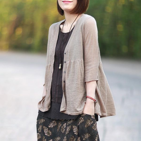 women's jackets summer thin coats women vintage linen spliced three quarter sleeve open stitch loose female wild, Black;brown
women's jackets summer thin coats women vintage linen spliced three quarter sleeve open stitch loose female wild, Black;brown
