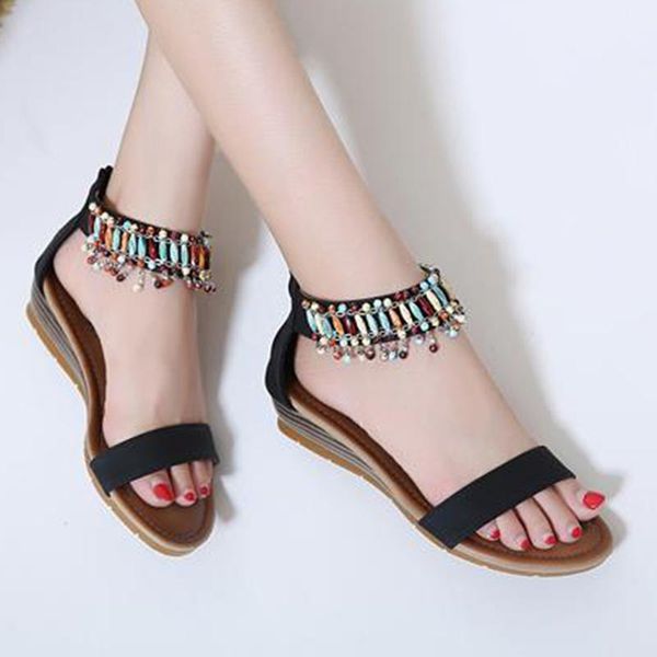 sandals ladies bohemian fashion shoes romanas feminina summer wedge, Black
