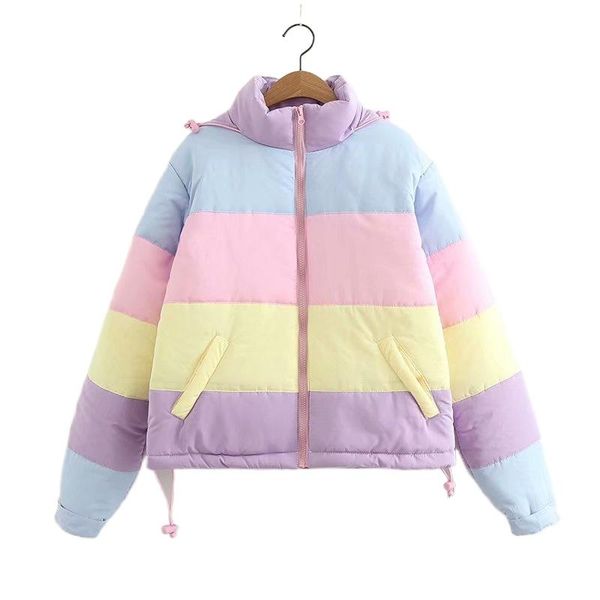 women's down & parkas winter thicken rainbow contrast jacket loose padded student coat women warm college parka female, Black
women's down & parkas winter thicken rainbow contrast jacket loose padded student coat women warm college parka female, Black