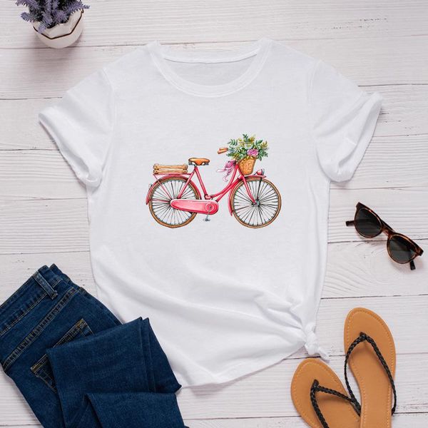 women's t-shirt cute bicycle print tshirt summer 100%cotton short sleeve t shirts for women casual graphic loose o-neck ladies tees, White
women's t-shirt cute bicycle print tshirt summer 100%cotton short sleeve t shirts for women casual graphic loose o-neck ladies tees, White