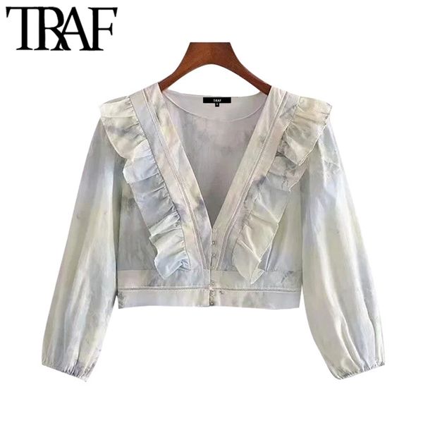 women fashion with lace ruffled tie-dye print cropped blouses vintage three quarter sleeve female shirts chic 210507, White
women fashion with lace ruffled tie-dye print cropped blouses vintage three quarter sleeve female shirts chic 210507, White