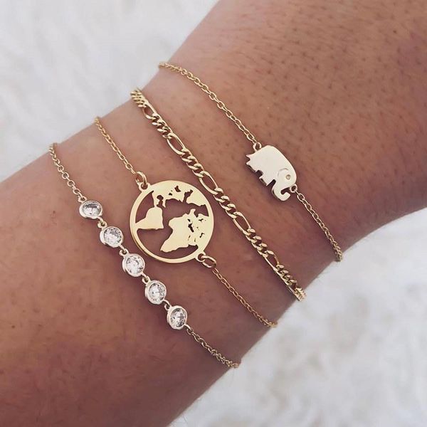 charm bracelets 4 pcs/set vintage multilayer elephant map crystal gold chain bracelet for women party wedding jewelry accessories, Golden;silver
charm bracelets 4 pcs/set vintage multilayer elephant map crystal gold chain bracelet for women party wedding jewelry accessories, Golden;silver