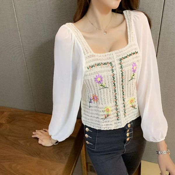 women's t-shirt 2021 south korea summer sweet holiday style embroidered small flower square collar loose shirt sunscreen top, White
women's t-shirt 2021 south korea summer sweet holiday style embroidered small flower square collar loose shirt sunscreen top, White