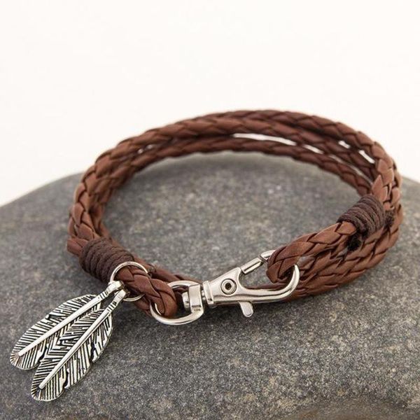 link, chain feather charm multiwrap leather bracelet mens fashion retro three-layer woven pendant keychain jewelry, Black
link, chain feather charm multiwrap leather bracelet mens fashion retro three-layer woven pendant keychain jewelry, Black