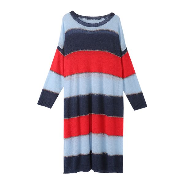 red blue o neck long sleeve straight loose knee length dress casual striped spring autumn knitted lurex d0908 210514, Black;gray
red blue o neck long sleeve straight loose knee length dress casual striped spring autumn knitted lurex d0908 210514, Black;gray