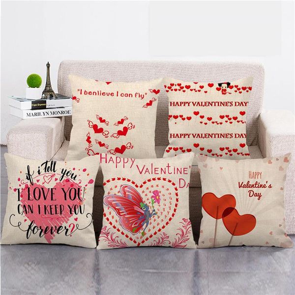 cushion/decorative pillow feb 14 valentine's day gift cover cushion covers 45*45cm artificial linen material case sofa car decor pillow