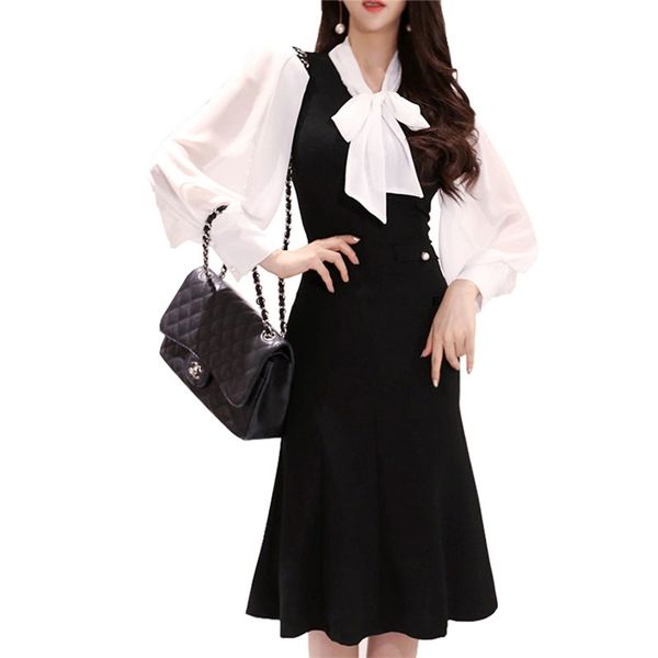 elegant ladies office dress autumn patchwork bowtie collar long lantern sleeve ruffles casual women work midi 210603, Black;gray
elegant ladies office dress autumn patchwork bowtie collar long lantern sleeve ruffles casual women work midi 210603, Black;gray
