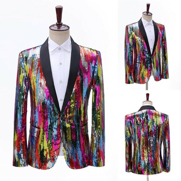 men's suits & blazers men shawl lapel blazer colorful glitter sequin jacket dance costume fit c177, White;black
men's suits & blazers men shawl lapel blazer colorful glitter sequin jacket dance costume fit c177, White;black