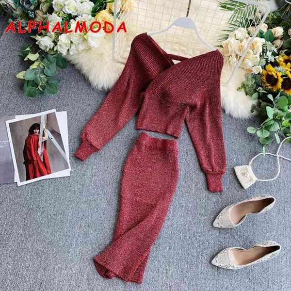 alphalmodad bright silk knitting v-neck bat-sleeved sweater wrap hip skirt women autumn 2pcs suit ladies elegant set, Gray
alphalmodad bright silk knitting v-neck bat-sleeved sweater wrap hip skirt women autumn 2pcs suit ladies elegant set, Gray