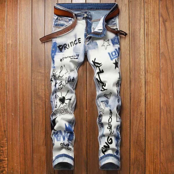 jeans men's fashion style blue letter embroidered