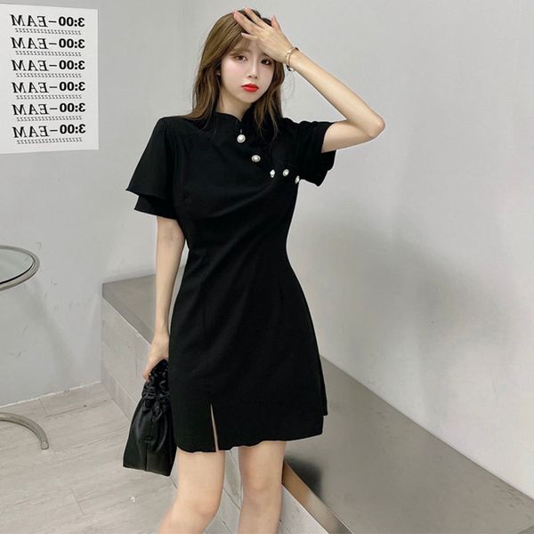 women's summer dress women's coil button chinese style improved cheongsam hepburn small black skirt children, Black;gray
women's summer dress women's coil button chinese style improved cheongsam hepburn small black skirt children, Black;gray