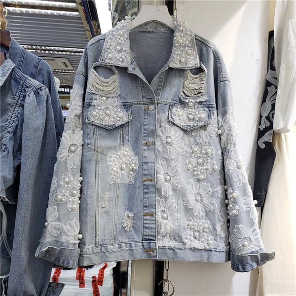 women's jackets heavy work pearl beaded net yarn flower hole denim jacket women vintage washed light blue autumn loose casual female je, Black;brown
women's jackets heavy work pearl beaded net yarn flower hole denim jacket women vintage washed light blue autumn loose casual female je, Black;brown
