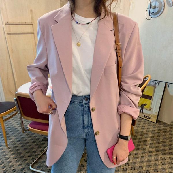 women's suits & blazers 2021 spring and autumn pink blazer coat for women single breasted long sleeve loose fit simple classic outwear, White;black
women's suits & blazers 2021 spring and autumn pink blazer coat for women single breasted long sleeve loose fit simple classic outwear, White;black