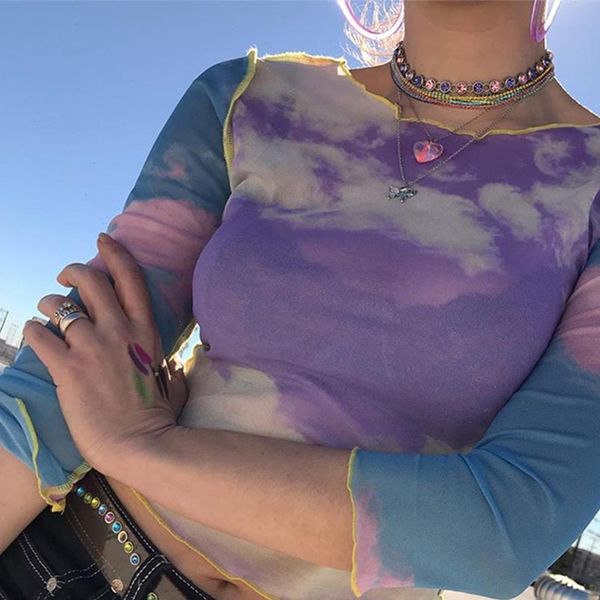 blue sky women t shirts cloud print mesh shirt crop transparent casual summer patchwork tee female camiseta, White
blue sky women t shirts cloud print mesh shirt crop transparent casual summer patchwork tee female camiseta, White