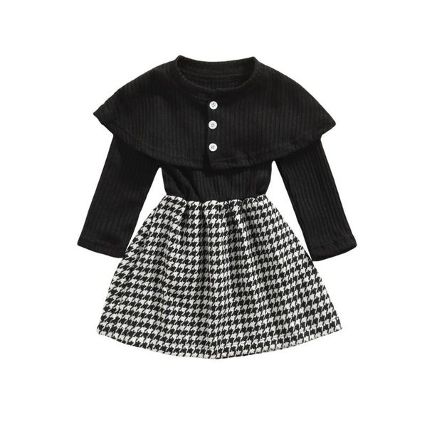 clothing sets 2 pcs toddler casual outfits, girls color block houndstooth pattern long sleeve round neck dress + button shawl, White
clothing sets 2 pcs toddler casual outfits, girls color block houndstooth pattern long sleeve round neck dress + button shawl, White