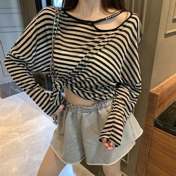 women's t-shirt korean xinjilu clavicle thin long sleeve with hollow loose stripe sunscreen for spring 2021, White
women's t-shirt korean xinjilu clavicle thin long sleeve with hollow loose stripe sunscreen for spring 2021, White