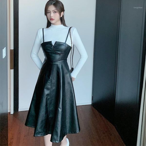 lucyever 2 piece sets womens pu leather dress o-neck bottom and vintage slip dresses woman 2021 korean style slim women's tracksuits, Gray
lucyever 2 piece sets womens pu leather dress o-neck bottom and vintage slip dresses woman 2021 korean style slim women's tracksuits, Gray
