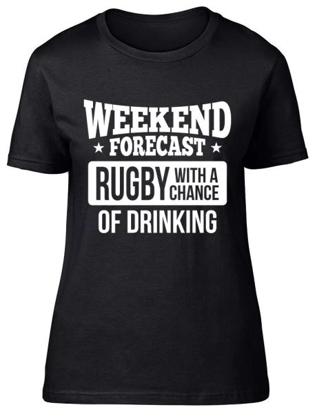weekend forecast rugby with a chance of drinking fitted womens ladies t shirt, White;black
weekend forecast rugby with a chance of drinking fitted womens ladies t shirt, White;black