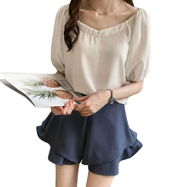 women blouse summer v collar chiffon shirt round short-sleeve simple solid color bottoming female women's blouses & shirts, White
women blouse summer v collar chiffon shirt round short-sleeve simple solid color bottoming female women's blouses & shirts, White