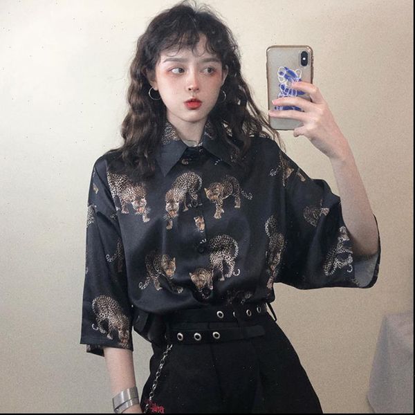 vintage leopard harajuku print short women shirt sleeve summer loose blusa streetwear camisas mujer, White
vintage leopard harajuku print short women shirt sleeve summer loose blusa streetwear camisas mujer, White