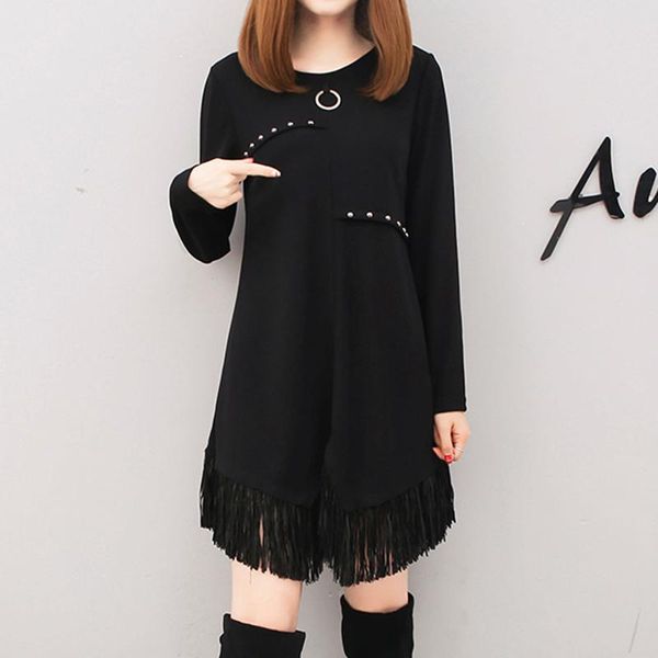 plus size 5xl women tassel dress spring autumn bottom shirt medium length black loose female casual dresses, Black;gray
plus size 5xl women tassel dress spring autumn bottom shirt medium length black loose female casual dresses, Black;gray