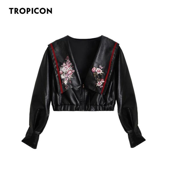 women's jackets tropicon embroidery crop leather jacket women sailor collar loose autumn short black ladies coats korean clothing, Black;brown
women's jackets tropicon embroidery crop leather jacket women sailor collar loose autumn short black ladies coats korean clothing, Black;brown