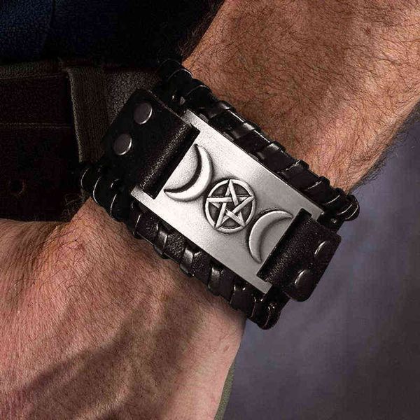 moon goddess wicca cuff leather bracelet for men wide wristband in black brown, Golden;silver
moon goddess wicca cuff leather bracelet for men wide wristband in black brown, Golden;silver