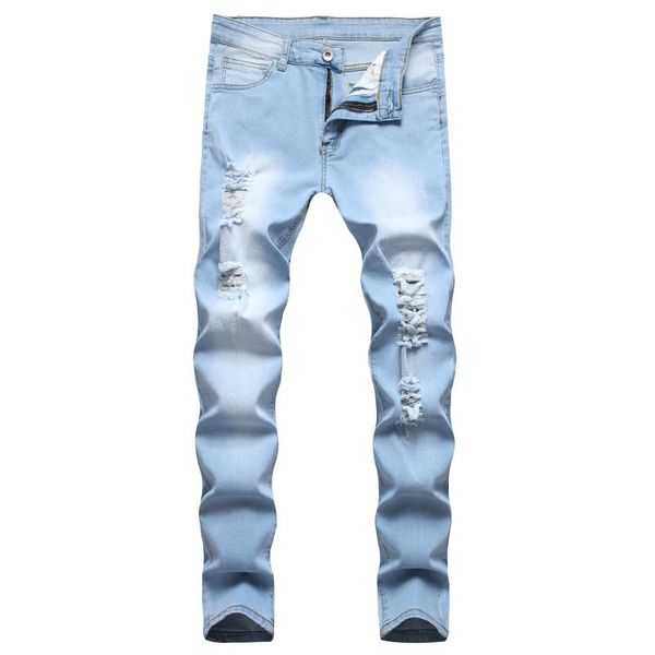 2021 new men's jeans tide ripped hole trend men's trousers long stretch slim jeans light blue
2021 new men's jeans tide ripped hole trend men's trousers long stretch slim jeans light blue