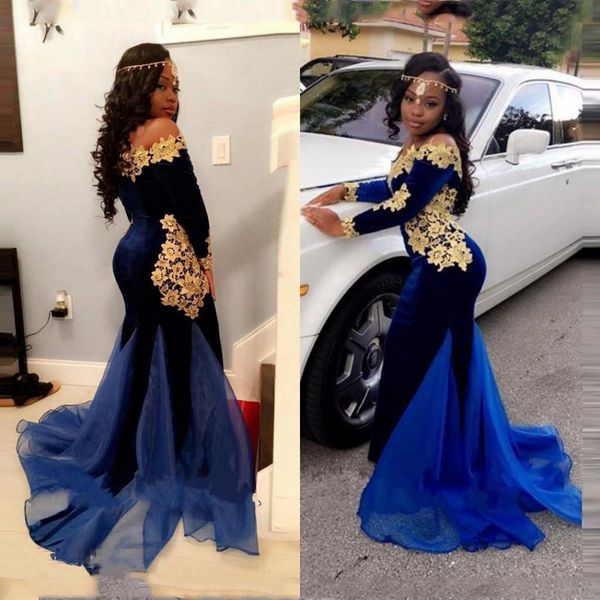 aso ebi velvet prom dresses mermaid long sleeves off the shoulder gold appliques plus size women evening party gowns, Black
aso ebi velvet prom dresses mermaid long sleeves off the shoulder gold appliques plus size women evening party gowns, Black