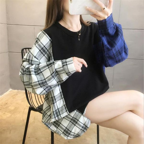 women's hoodies & sweatshirts women o-neck patchwork simple all-macth korean style harajuku plaid trendy hip hop girls oversized pullov, Black
women's hoodies & sweatshirts women o-neck patchwork simple all-macth korean style harajuku plaid trendy hip hop girls oversized pullov, Black