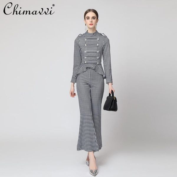 women's two piece pants autumn 2021 fashion round neck long sleeve double breasted houndstooth slim fit flared temperament 2pcs set, White
women's two piece pants autumn 2021 fashion round neck long sleeve double breasted houndstooth slim fit flared temperament 2pcs set, White