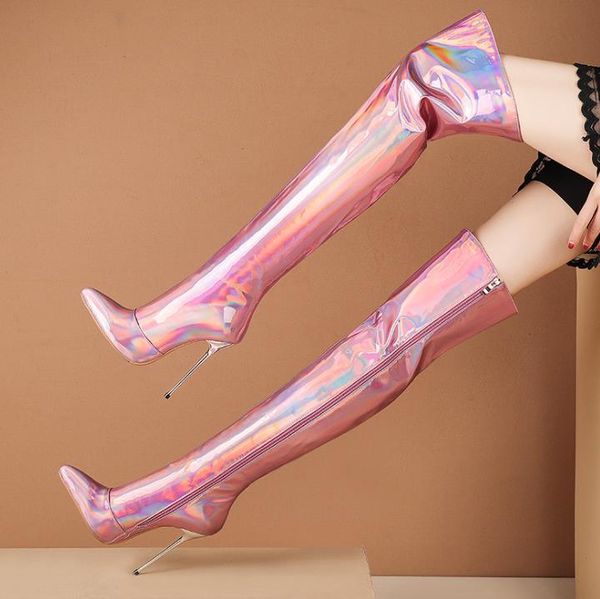 boots 2021 spring and autumn stiletto high heels side zipper laser fabric red patent leather iron heel over the knee long, Black
boots 2021 spring and autumn stiletto high heels side zipper laser fabric red patent leather iron heel over the knee long, Black