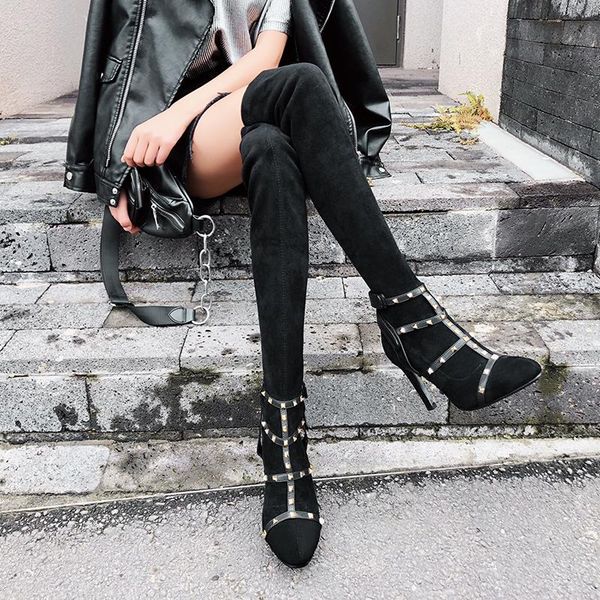 boots lovirs women over-knee rivets decoration pointed toe stiletto high heel party shoes for warm short plush, Black
boots lovirs women over-knee rivets decoration pointed toe stiletto high heel party shoes for warm short plush, Black