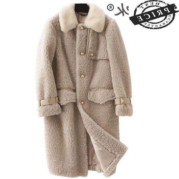 women's fur & faux coat real female elegant winter sheep shearing jacket + mink collar korean fashion ladies warm long hiver f3, Black
women's fur & faux coat real female elegant winter sheep shearing jacket + mink collar korean fashion ladies warm long hiver f3, Black