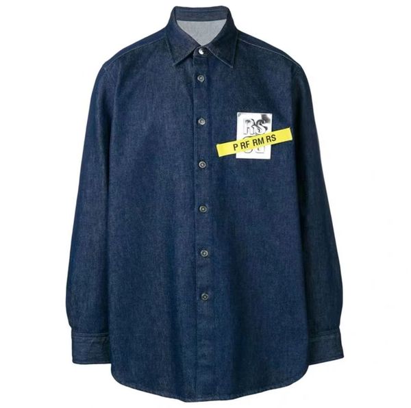 fahiondemon raf simons silver ribbon washed denim jacket blue black casual loose shirt, Black;brown
fahiondemon raf simons silver ribbon washed denim jacket blue black casual loose shirt, Black;brown