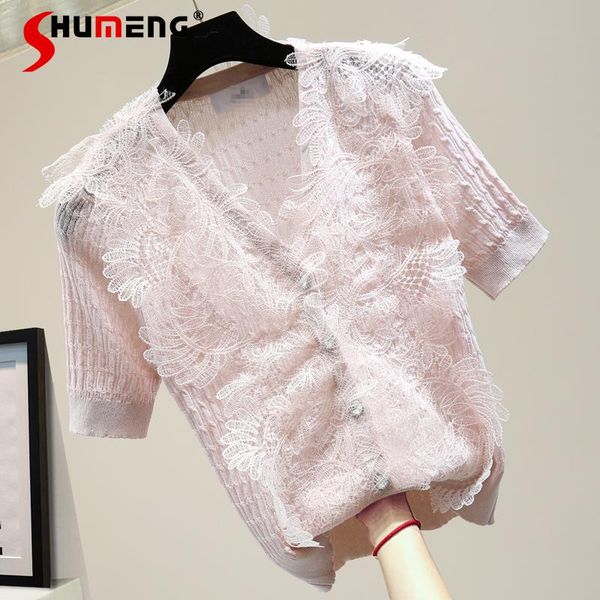 women's knits & tees summer korean style slim-fit slimming elegant lace stitching ice silk stretch short sleeve knitted thin sweater, White
women's knits & tees summer korean style slim-fit slimming elegant lace stitching ice silk stretch short sleeve knitted thin sweater, White
