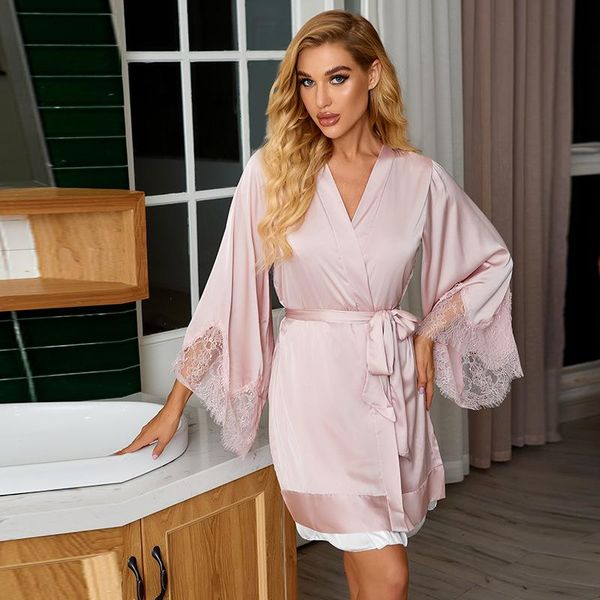 women's sleepwear robe sets spring summer bademantel long sleeved pajamas satin pijama pink lace nightgown bathrobe home service set, Black;red
women's sleepwear robe sets spring summer bademantel long sleeved pajamas satin pijama pink lace nightgown bathrobe home service set, Black;red