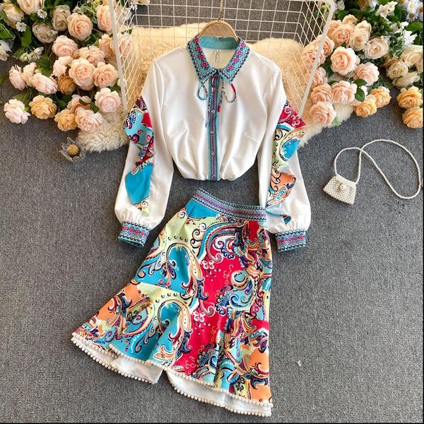 spring runway skirt suit elegant womens dresses bow turn down collar ruffles blousebeading pearls mermaid 2 pieces sets, White
spring runway skirt suit elegant womens dresses bow turn down collar ruffles blousebeading pearls mermaid 2 pieces sets, White