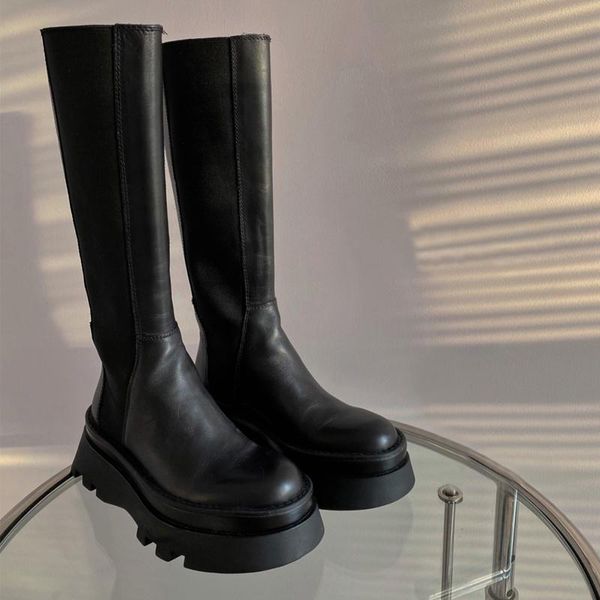 boots brand design gothic style leather women chunky heels platform slip on cool round toe knee high female, Black
boots brand design gothic style leather women chunky heels platform slip on cool round toe knee high female, Black
