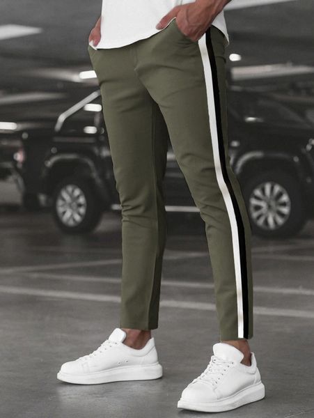 men contrast tape side pants f2is#, Black