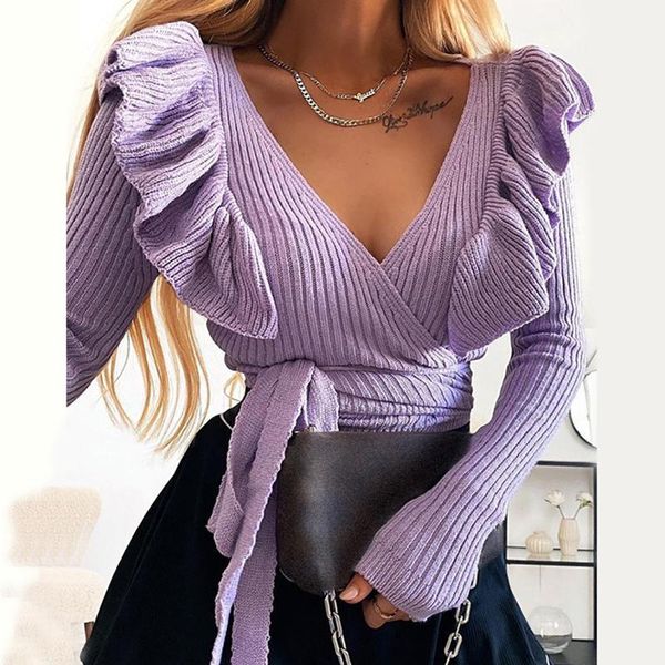 women sweaters autumn winter casual v neck ruffle pullover short sweater long sleeve solid loose knitted women's, White;black
women sweaters autumn winter casual v neck ruffle pullover short sweater long sleeve solid loose knitted women's, White;black