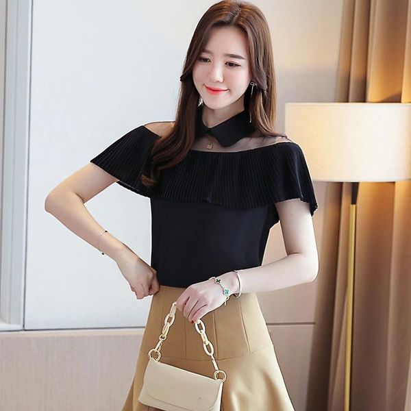women's blouses & shirts women 2021 summer short sleeve chiffon shirt mesh splicing and, White
women's blouses & shirts women 2021 summer short sleeve chiffon shirt mesh splicing and, White