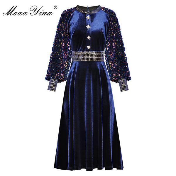 fashion designer dress spring autumn women's dress sequin lantern sleeve crystal button velvet dresses 210524, Black;gray
fashion designer dress spring autumn women's dress sequin lantern sleeve crystal button velvet dresses 210524, Black;gray