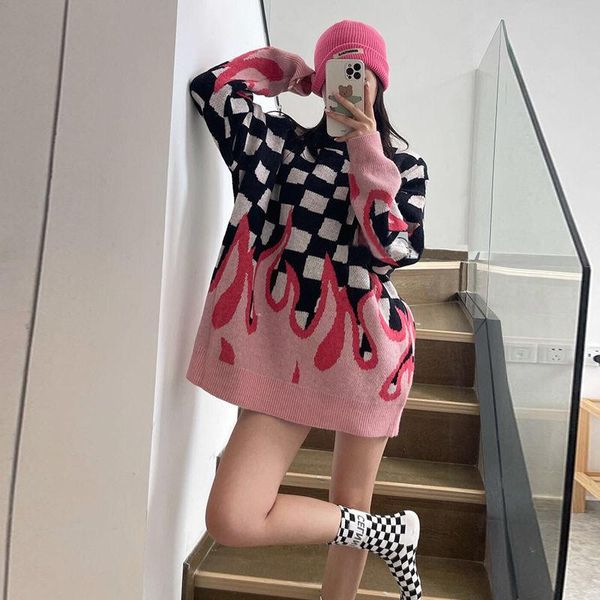 women's sweaters deeptown plaid women streetwear oversized harajuku knitted pullover 2021 fashion hip hop winter korean style clothes, White;black
women's sweaters deeptown plaid women streetwear oversized harajuku knitted pullover 2021 fashion hip hop winter korean style clothes, White;black