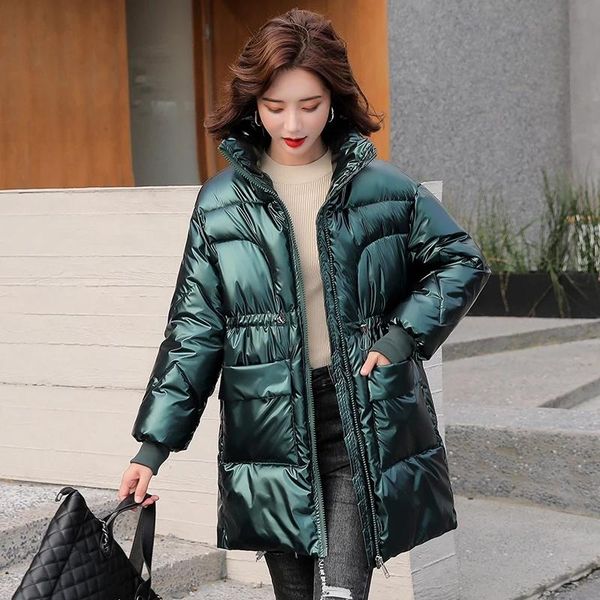 shiny long women's coat stand collar casual winter jacket solid loose cotton padded parkas thick puffer down, Black
shiny long women's coat stand collar casual winter jacket solid loose cotton padded parkas thick puffer down, Black